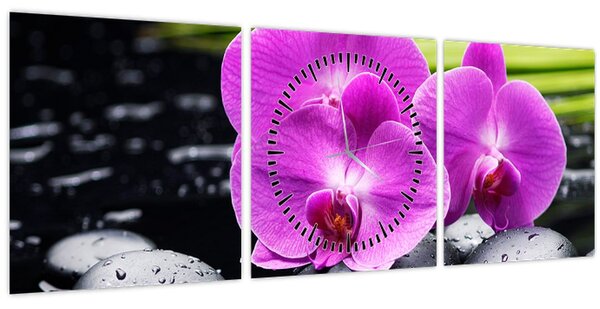 Obraz - Orchidey (s hodinami) (90x30 cm)