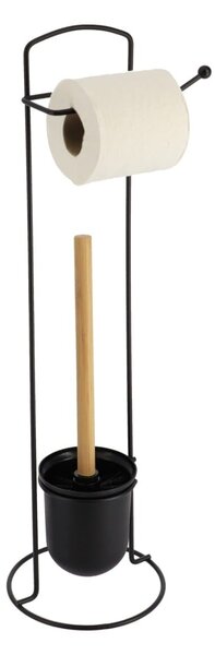 Stojan na toaletný papier a WC kefu Black Bamboo, čierna/s drevenými prvkami, O