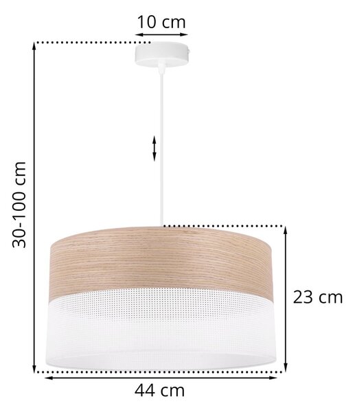 Závesné svietidlo Wood, 1x béžová dubová dýha/biele PVC tienidlo, (fi 44cm)