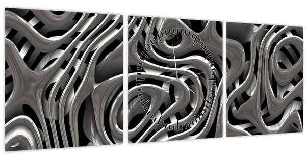 Obraz - Metalická abystrakcia (s hodinami) (90x30 cm)