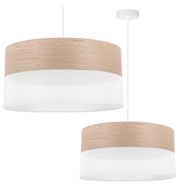 Závesné svietidlo Wood, 1x béžová dubová dýha/biele PVC tienidlo, (fi 44cm)