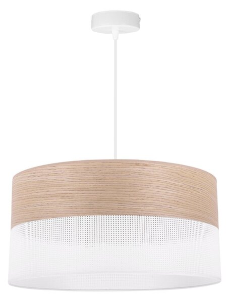 Závesné svietidlo Wood, 1x béžová dubová dýha/biele PVC tienidlo, (fi 44cm)