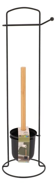 Stojan na toaletný papier a WC kefu Black Bamboo, čierna/s drevenými prvkami, O