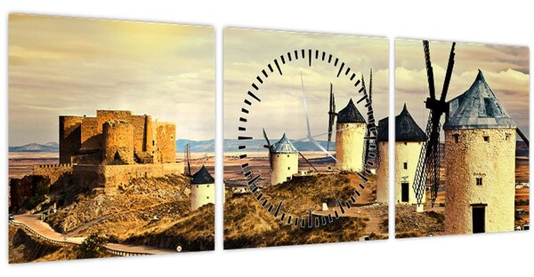 Obraz - Veterné mlyny (s hodinami) (90x30 cm)