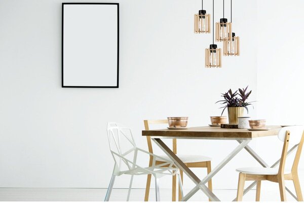 Závesné svietidlo Timber 7, 4x drevené tienidlo, o