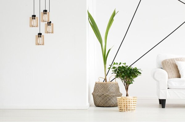 Závesné svietidlo Timber 7, 4x drevené tienidlo, o