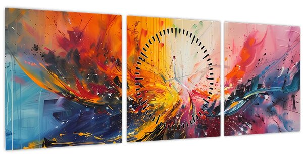 Obraz - Farebná abstrakcia (s hodinami) (90x30 cm)