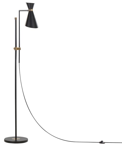 Stojaca lampa čierna kovová 140 cm mramorový podstavec nastaviteľné tienidlo zlaté prvky moderný priemyselný štýl