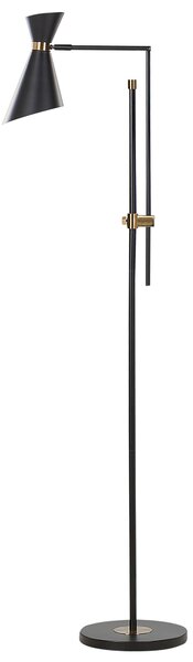 Stojaca lampa čierna kovová 140 cm mramorový podstavec nastaviteľné tienidlo zlaté prvky moderný priemyselný štýl