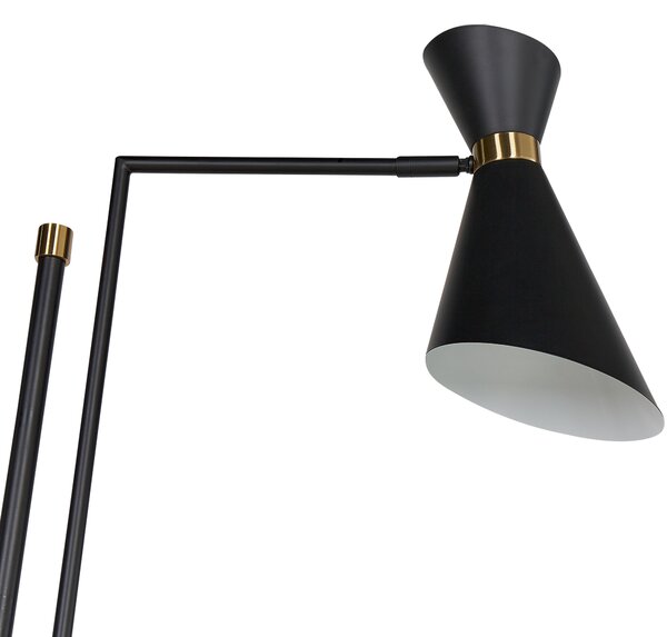 Stojaca lampa čierna kovová 140 cm mramorový podstavec nastaviteľné tienidlo zlaté prvky moderný priemyselný štýl