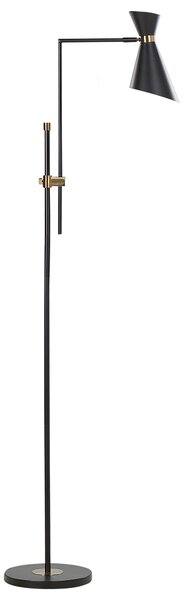 Stojaca lampa čierna kovová 140 cm mramorový podstavec nastaviteľné tienidlo zlaté prvky moderný priemyselný štýl