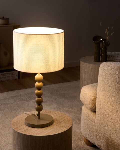 Stolná lampa béžová železný podstavec biele tienidlo mid-century modern štýl obývacia izba spálňa