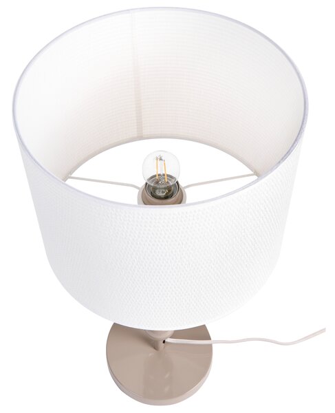 Stolná lampa béžová železný podstavec biele tienidlo mid-century modern štýl obývacia izba spálňa