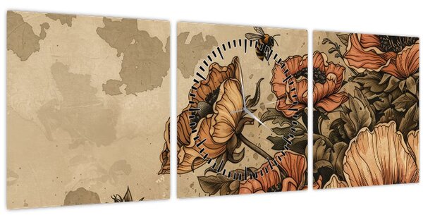 Obraz - Včelia lúka II. (s hodinami) (90x30 cm)