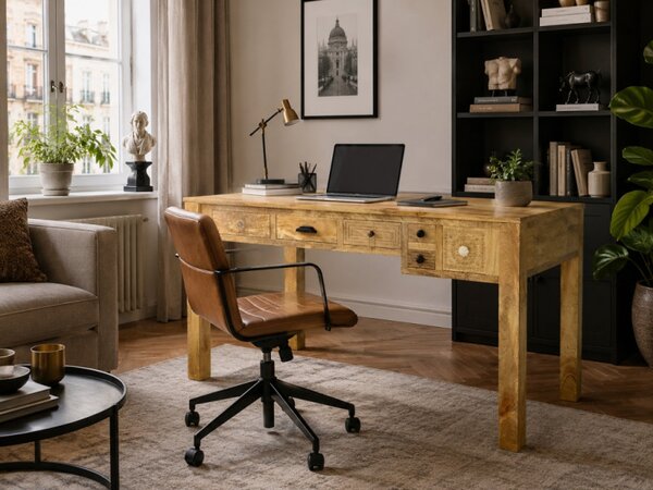 Písací stôl Manu 135x76x60 indický masív mango