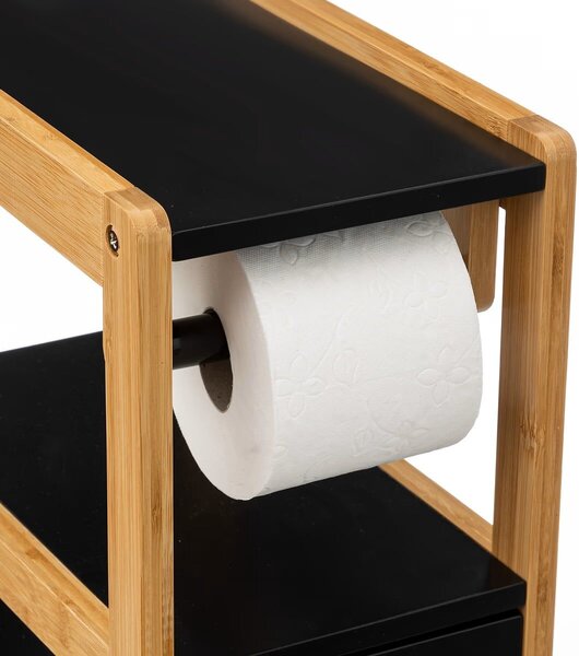 Polička na toaletný papier Natureo Black, čierne/s drevenými prvkami