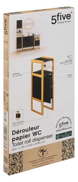 Polička na toaletný papier Natureo Black, čierne/s drevenými prvkami