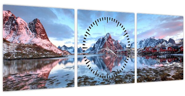 Obraz - Východ slnka nad Reine (s hodinami) (90x30 cm)