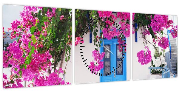 Obraz - Tradičný grécky dom (s hodinami) (90x30 cm)