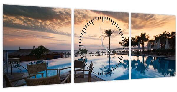 Obraz - Resort pri mori (s hodinami) (90x30 cm)
