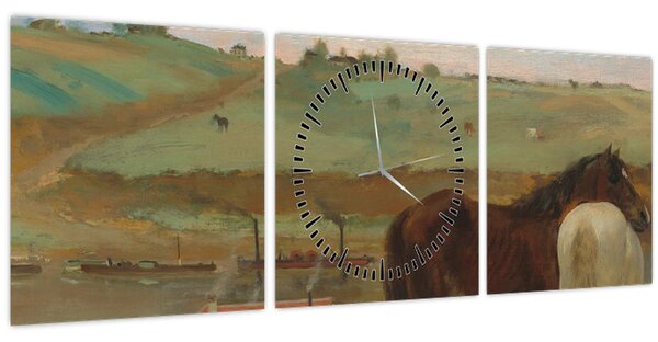 Obraz - Edgar Degas, Horses in a Meadow, reprodukcia (s hodinami) (90x30 cm)
