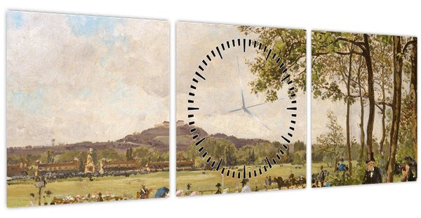 Obraz - French 19th Century, Race Course at Longchamps, reprodukcia (s hodinami) (90x30 cm)