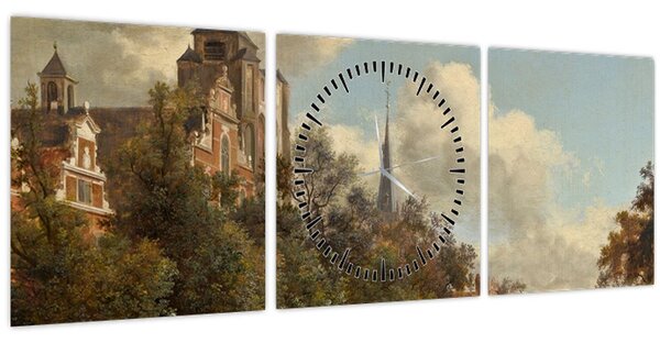 Obraz - Jan van der Heyden, View Down a Dutch Canal, reprodukcia (s hodinami) (90x30 cm)