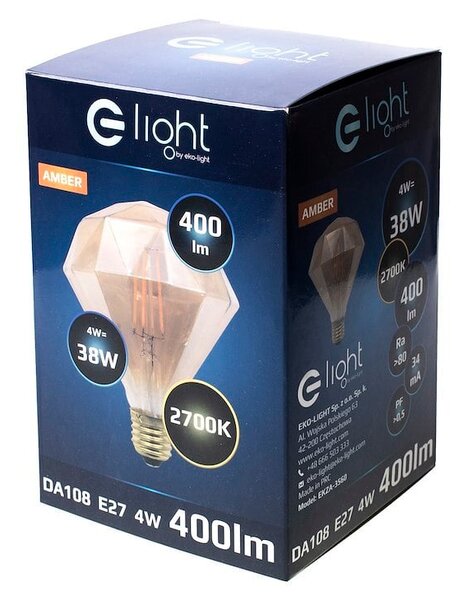 Dekoračná LED žiarovka E27 teplá 2700k 4w 280 lm diamond jantárová