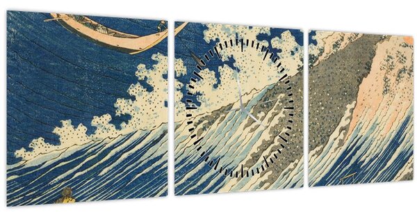 Obraz - Katsushika Hokusai, Fishing Boats at Choshi in Shimosa (Soshu Choshi) , reprodukcia (s hodinami) (90x30 cm)