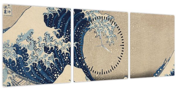 Obraz - Katsushika Hokusai, Under the Wave off Kanagawa, reprodukcia (s hodinami) (90x30 cm)