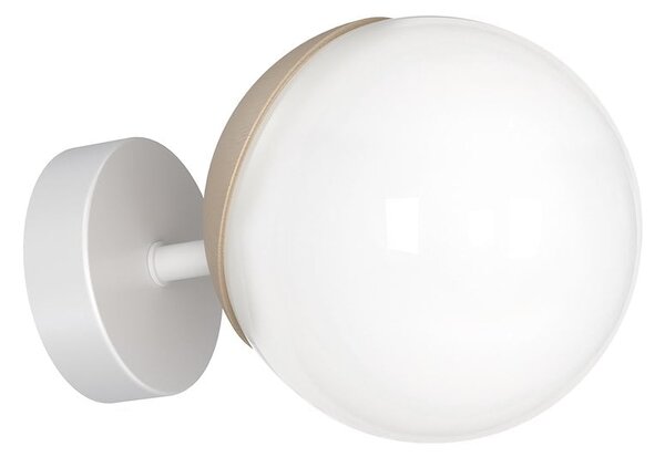 Nástenné svietidlo Sfera, 1x biele sklenené tienidlo, w/drevo