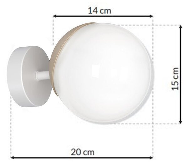 Nástenné svietidlo Sfera, 1x biele sklenené tienidlo, w/drevo