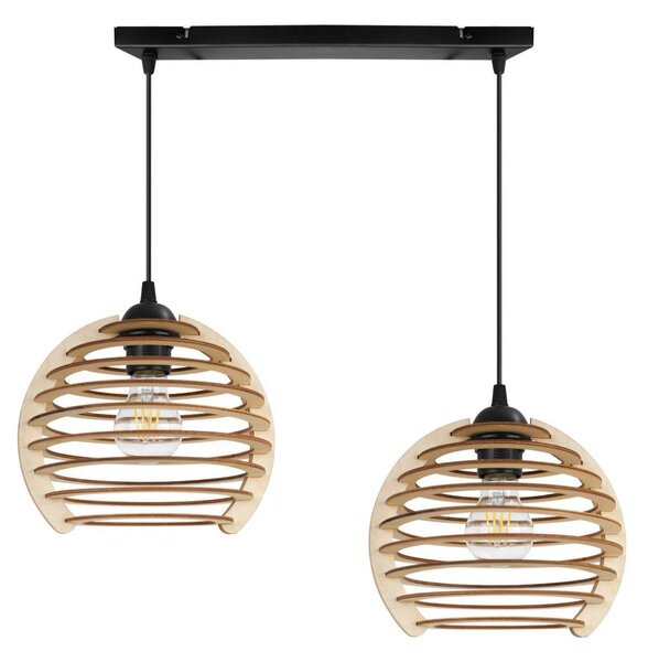 Závesné svietidlo Timber, 2x drevené tienidlo, n