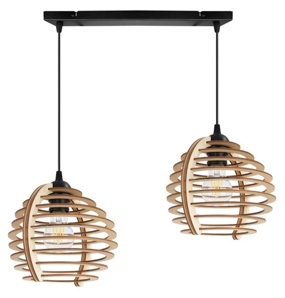 Závesné svietidlo Timber, 2x drevené tienidlo, n