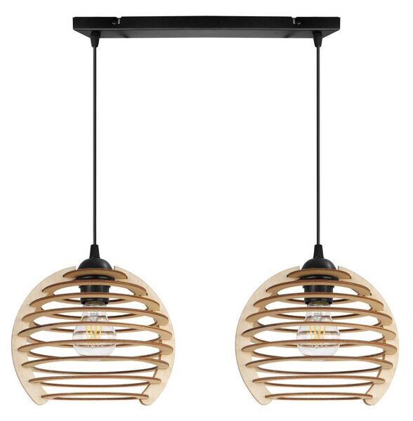 Závesné svietidlo Timber, 2x drevené tienidlo, n