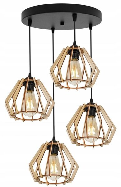 Závesné svietidlo Timber, 4x drevené tienidlo, o