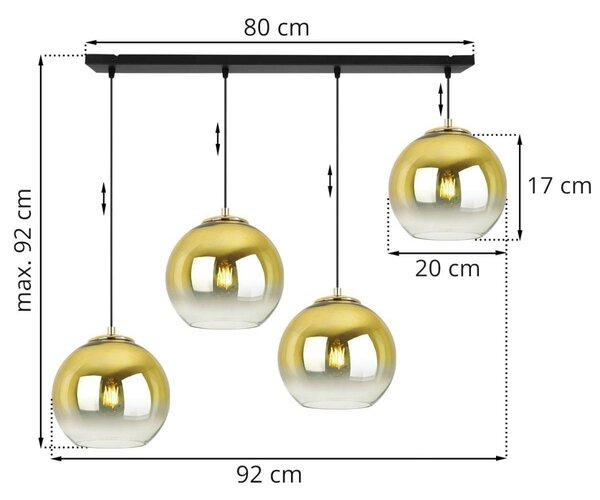 Závesné svietidlo Bergen Gold, 4x zlaté/transparentné sklenené tienidlo (fi 20cm)