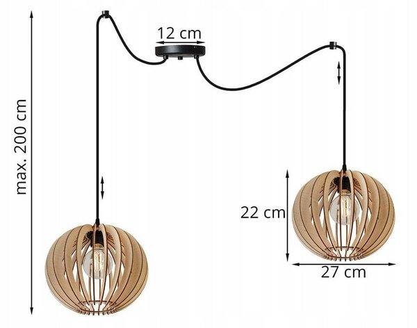 Závesné svietidlo Timber Spider 2, 2x drevené tienidlo