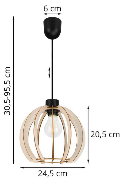 Závesné svietidlo Timber 9, 1x drevené tienidlo, lp