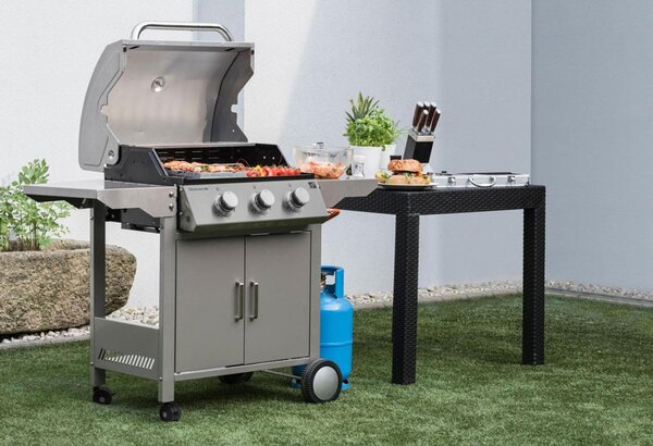 Plynový gril OKLAHOMA BBQ, 3 horáky, s redukčným ventilom, strieborná Penta CZ