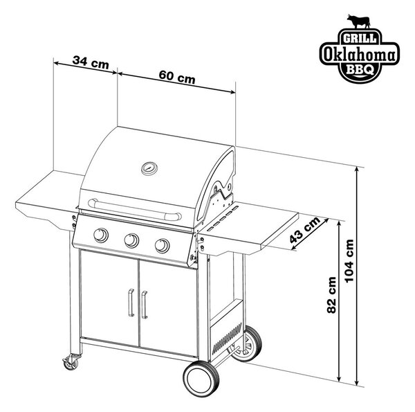 Plynový gril OKLAHOMA BBQ, 3 horáky, s redukčným ventilom, strieborná Penta CZ