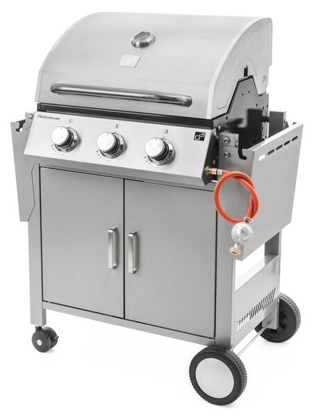Plynový gril OKLAHOMA BBQ, 3 horáky, s redukčným ventilom, strieborná Penta CZ