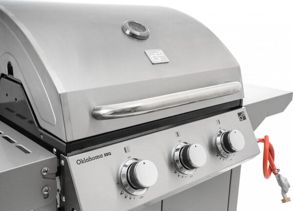 Plynový gril OKLAHOMA BBQ, 3 horáky, s redukčným ventilom, strieborná Penta CZ