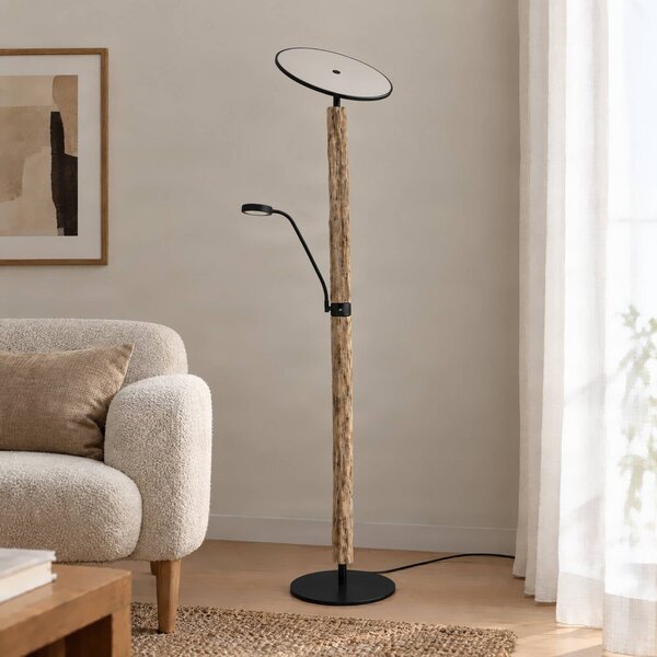 Lucande LED stojacia lampa Woodland, 180 cm, drevo, na citanie, Svetlé drevo, Obývacia izba / jedáleň, Drevo, Moderný, Zemné bodové svetlo
