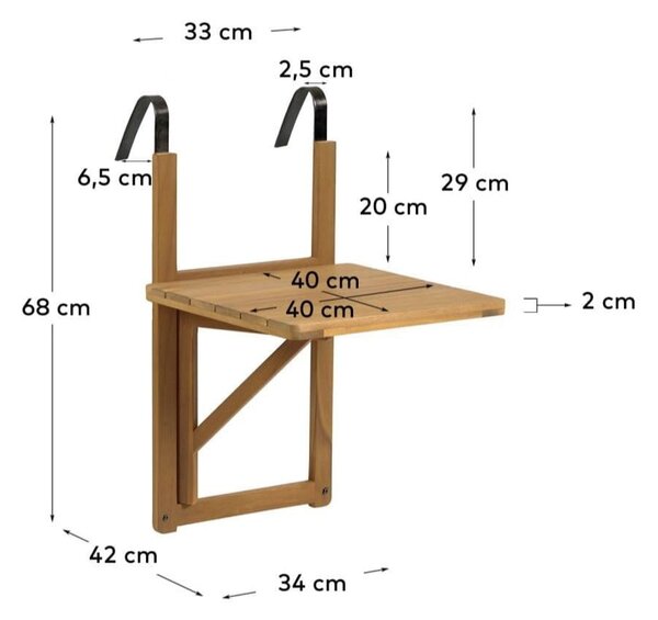 Závesný balkónový stolík z masívneho dreva 40x42 cm Amarilis – Kave Home