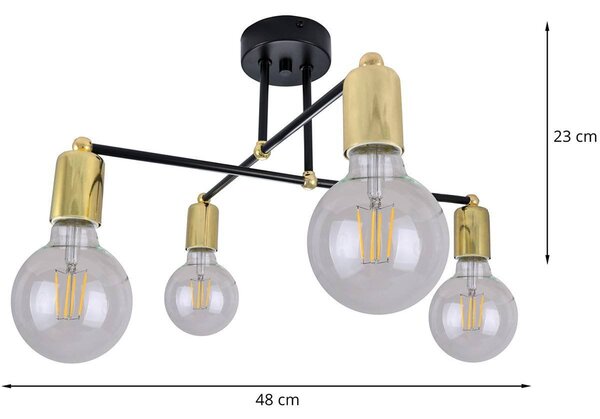 Stropné svietidlo Edison, zlaté telo svietidla