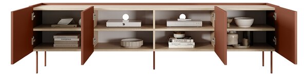 TV stolík Desin 220 cm - ceramic red / dub nagano