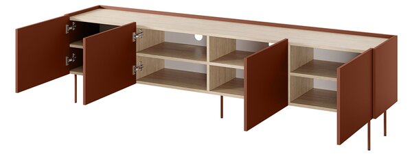 TV stolík Desin 220 cm - ceramic red / dub nagano