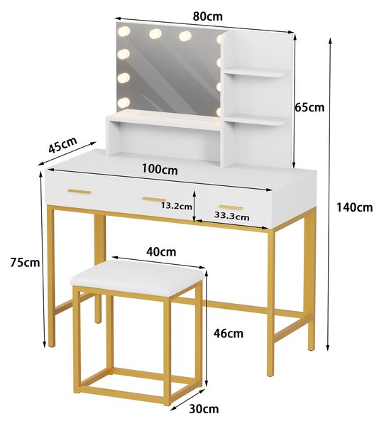 Toaletný stolík ELARA s LED osvetlením biely