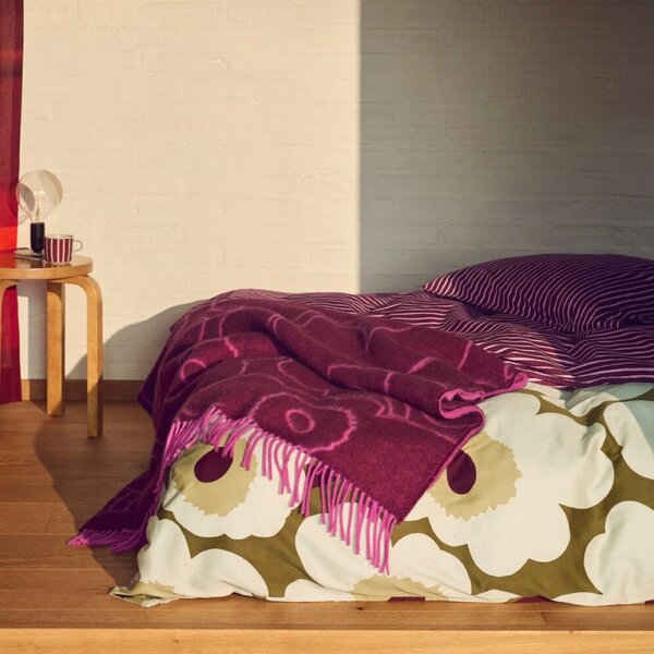 Marimekko Vlnená deka Piirto Unikko 130x170, bordó-fuchsia